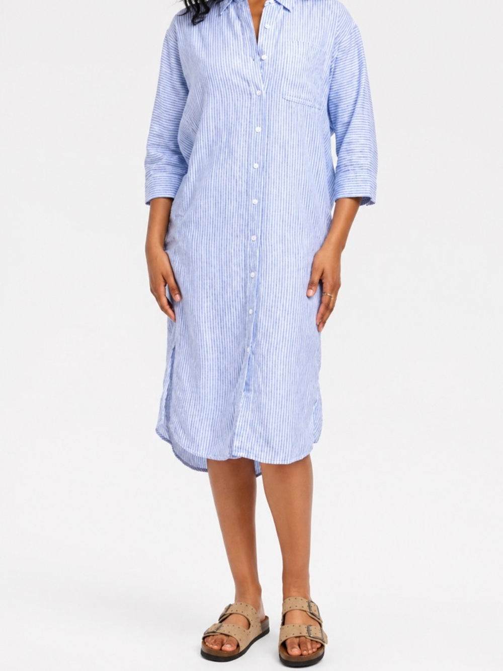 Universal Thread | Linen Blend | Blue & White Striped Midi Shirt Dress | Small